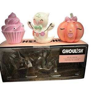 GHOULISH Set of 3 Halloween Cupcake Ghost and Pumpkin Decor